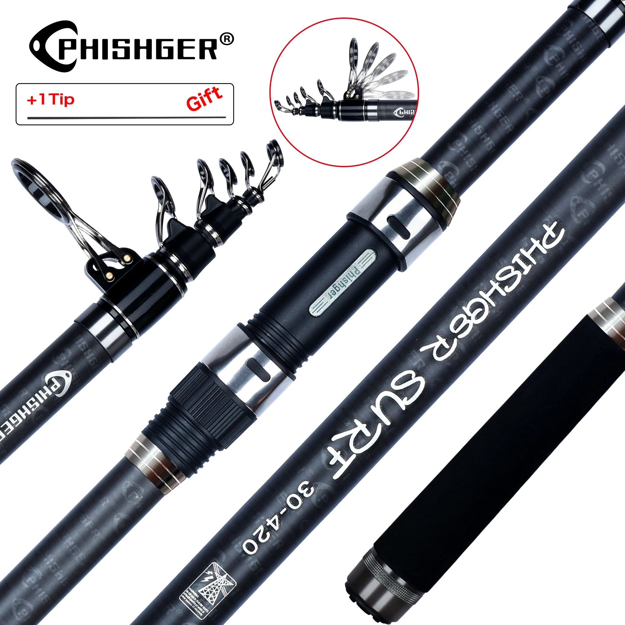 PHISHGER Telescopic Surf Spinn - огляд і ціна Fishing Rod Surf