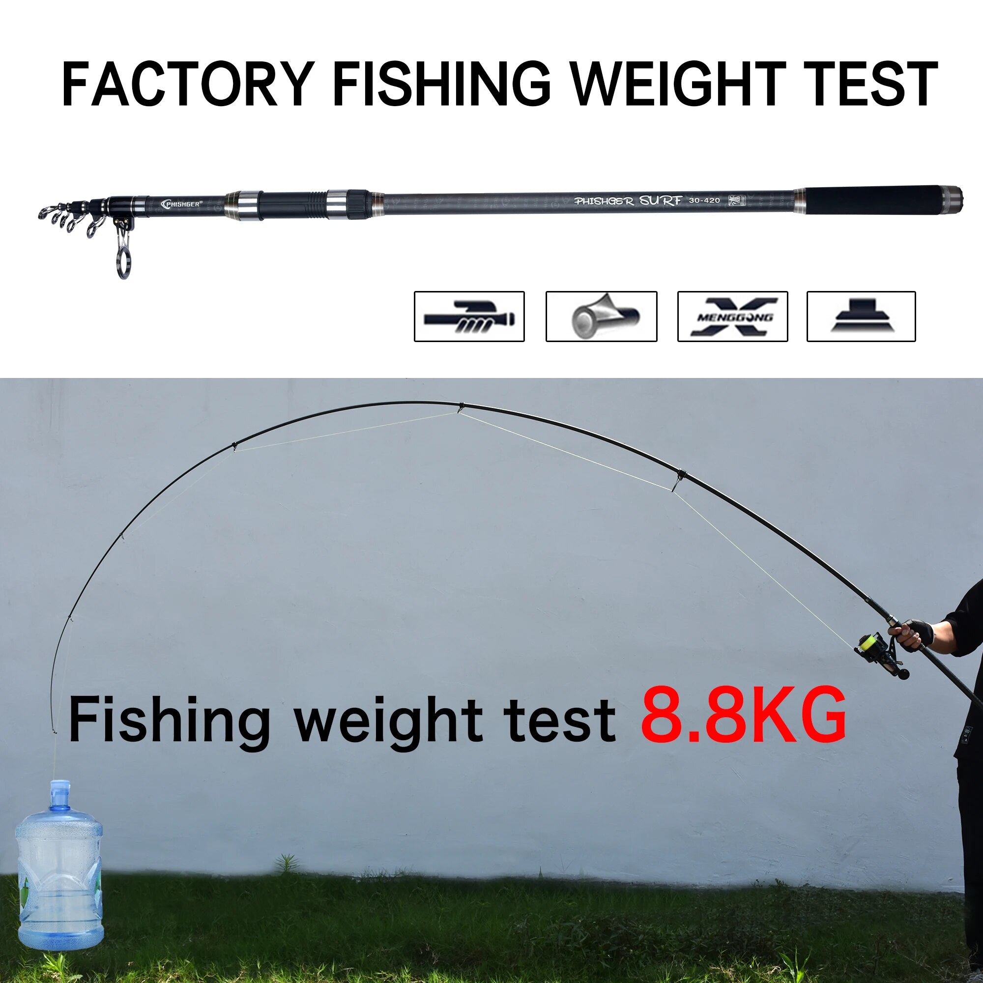 PHISHGER Telescopic Surf Spinn - огляд і ціна Fishing Rod Surf